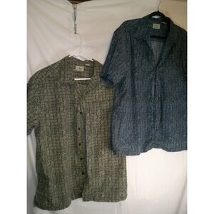 Lot of 2 LL Bean Mens Button Up Short Sleeve‎ Shirt Abstract Print Casual Size L